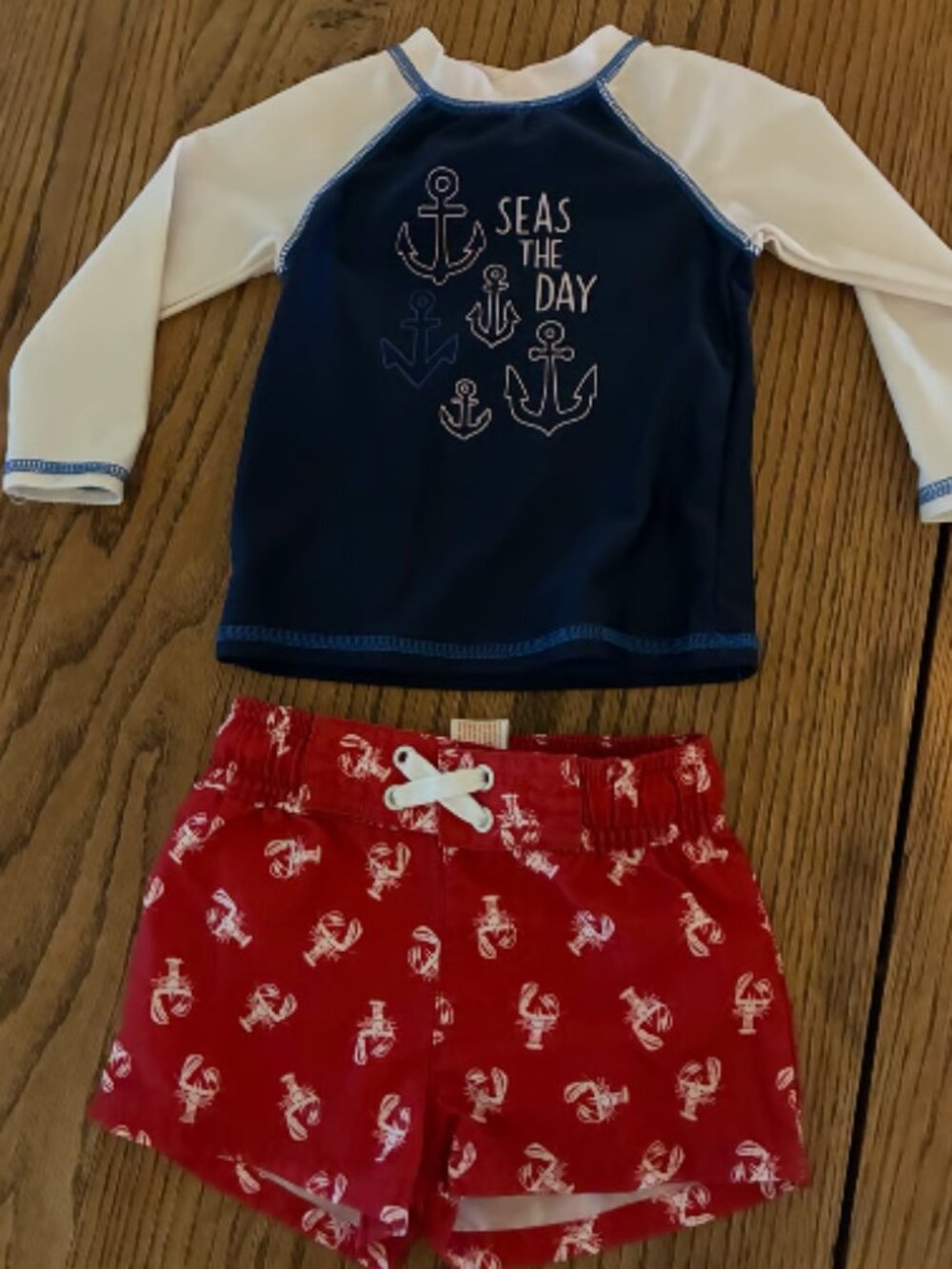 1 boys 6-9 mo Swimsuit with rash guard shirt, like new
